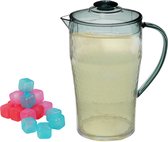 Water/sapkan/schenkkan karaf met deksel 2000 ml met 18x herbruikbare ijsklontjes