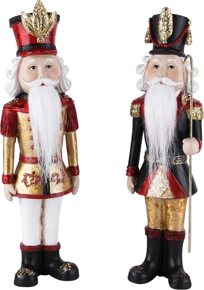 Set van 2 notenkraker / soldaat - Wit / rood / zwart / goud - 7 x 6 x 22 cm hoog per notenkraker.