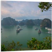 WallClassics - PVC Schuimplaat- Veel Shepen in Ha Longbaai - Vietnam - 100x100 cm Foto op PVC Schuimplaat
