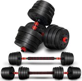 SOUTHWALL verstelbare dumbbell set tot 20kg - professionele 2-in-1 halterset gewichten - gebruiksvriendelijke fitness stang - rood