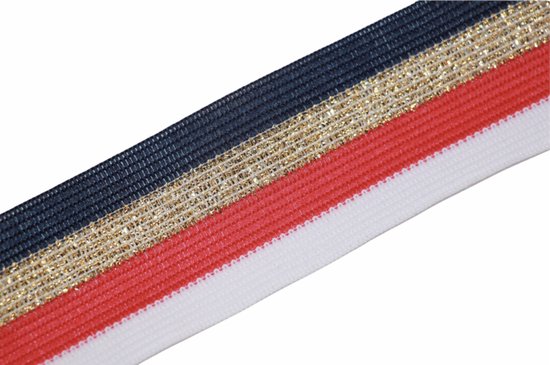 lurex taille band elastiek - zwart/wit/rood/zilver streep - 40 mm x 2,5 m bandelastiek - sierelastiek kostuums