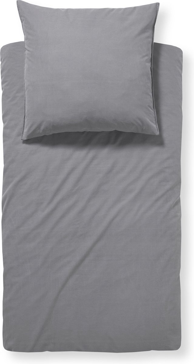 Damai Groove 1-persoons dekbedovertrekset 135x200cm flanel grijs + 1 kussensloop 60x70
