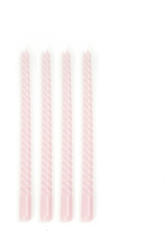 Twisted candles - roze - gedraaide kaarsen - kaarsen - dinerkaarsen - swirl kaarsen - tafelkaarsen - spiraalkaarsen - set van 4 stuks - dia. 2cm x h 30cm