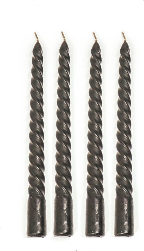 Twisted candles - zwart - gedraaide kaarsen - kaarsen - dinerkaarsen - swirl kaarsen - tafelkaarsen - spiraalkaarsen - set van 4 stuks - dia. 2cm x h 20cm