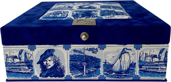 The Dutch Tea Box Nederland Theedoos souvenir royalblue - 9 vaks - Blauw