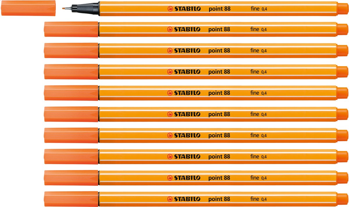 STABILO point 88 - Premium Fineliner - Fine 0,4 mm – Bleek Vermiljoen Oranje– Doos 10 stuks