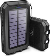 Optiq Products® Powerbank 20000 mAh – Solar Powerbank –Powerbank Zonneenergie – Samsung en Iphone – 2 x USB – Micro USB – (IP68) – Zaklamp– Zwart