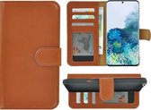Samsung Galaxy S20 Hoesje - Bookcase Hoesje - Samsung S20 Wallet Book Case Echt Leer Cognac Bruin Cover