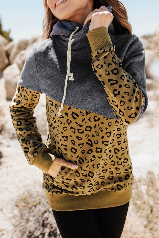Sweat à capuche Femme avec col roulé - Imprimé léopard - Hafsah - Taille M