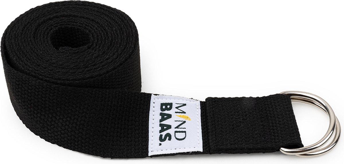 MindBaas - Yoga Riem - Zwart - 250 cm - Yoga Strap - Yogastrap - Yoga Band - Stretch Riem