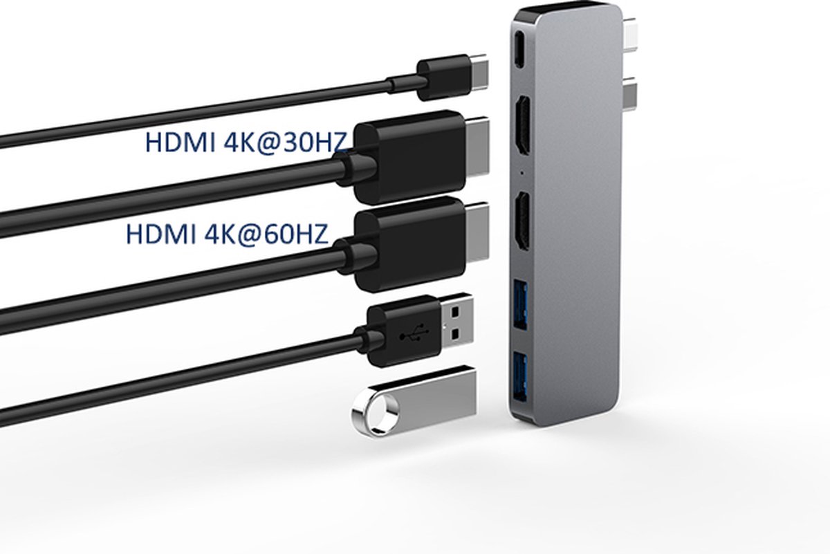 MaxiQualis Macbook Air/Pro 5in1 4k Dual Display HDMI USB-C Hub