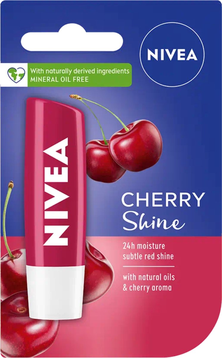 Nivea - Labello Cherry Shine Lippenbalsem - 5,5 ml Stick - Lipbalsem - Lipbalm - Lipverzorging - Verrijkt met Shea boter en Bio Jojoba olie