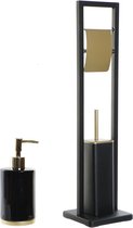 Items - Toiletborstel set - zeeppompje/toiletrolhouder zwart/goud metaal 80 cm