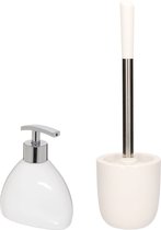 Excellent Houseware WC/brosse WC et support - dolomite/métal - blanc - distributeur de savon 300 ml