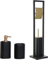 Items Toiletborstel set - zeeppompje/toiletrolhouder zwart/goud metaal 80 cm