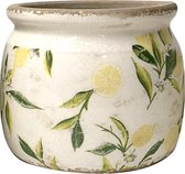Clayre & Eef Pot de fleurs Ø 15x13 cm Jaune Vert Céramique Citron Pot de fleurs d'intérieur
