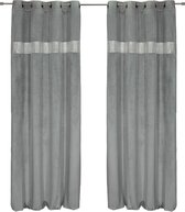 Verduisterende fluwelen gordijnen met zirkonia strook – kant en klaar gordijn - zilver grijs kleur- Met ring - 135x250 cm