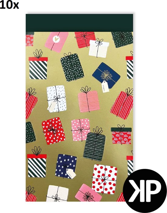 10x Cadeauzakjes 12x19cm Pakjes Traktatie Uitdelen Kerst
