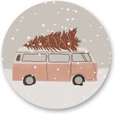 Retro / Vintage Sluitsticker - Sticker Kerstkaart - Winter / Kerst - Busje - Kerstboom / Boom | Pastel tinten – Poeder Rose / Nude – Bruin / Cognac - Grijs | Envelop stickers | Cadeau – Gift – Cadeauzakje / Inpakzakje - Leuk verpakt - DH Collection