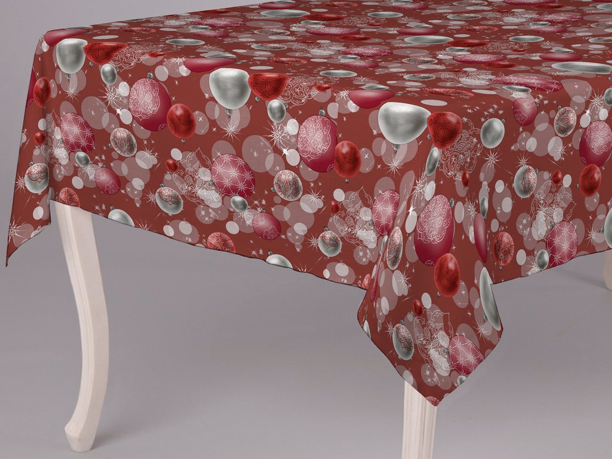 Wicotex-Tafelzeil-Kerst-ballen zilver rood 140x240cm Kersttafelkleed
