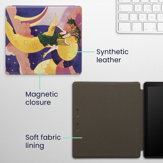 kwmobile e-reader hoesje geschikt voor Amazon Kindle Oasis 10. Generation hoes - E reader flip case met magnetische sluiting - Ereader cover - Artdeco poster design in paars / geel / groen van Merkloos — afbeelding 2