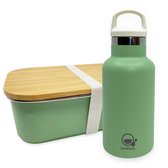 Smikkels - Set RVS lunchbox met thermos drinkfles - Groen - Schoolset kinderen - Thermosfles met afsluitdop én dop met rietje - broodtrommel