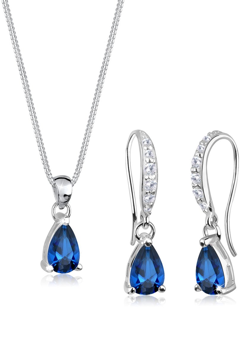 Elli - Sieraden Set - Dames druppel set synthetische saffier zirkonia in 925 sterling zilver - Dames