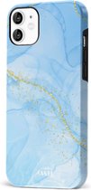 xoxo Wildhearts Marble Blue - Double Layer - Hoesje geschikt voor iPhone 12 hoesje - Marmer hoesje - Shockproof case - Beschermhoesje geschikt voor iPhone 12 case - Blauw