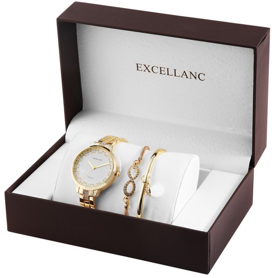 Excellanc horlogeset / giftset dameshorloge met 2 armbanden - goudkleurig