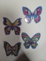 Diamond painting sleutelhangers vlinders (4 stuks) dubbelzijdig te beplakken