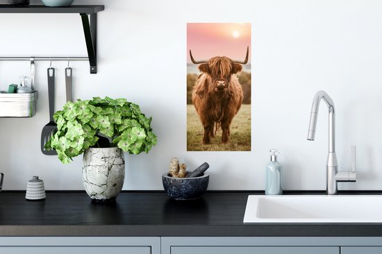 Affiche Highlander écossais - Soleil - Ciel - 20x40 cm