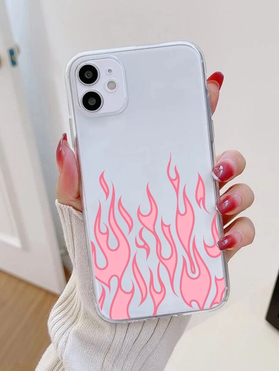 Hoesje Transparant Vlammen Roze iPhone 13