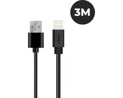 WISEQ - USB Kabel Geschikt voor Lightning - 3 Meter Oplaadkabel Geschikt voor iPhone - Zwart