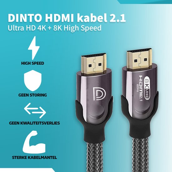 DINTO® HDMI Kabel 2.1 - 4K + 8K Ultra HD - 1.5 meter - HDMI naar HDMI - DINTO®