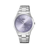 Q&Q C10A-019PY - Horloge - Analoog - Dames - Vrouwen - stalen band - Rond - Metaal - Cijfers - Zilverkleurig - Licht Paars
