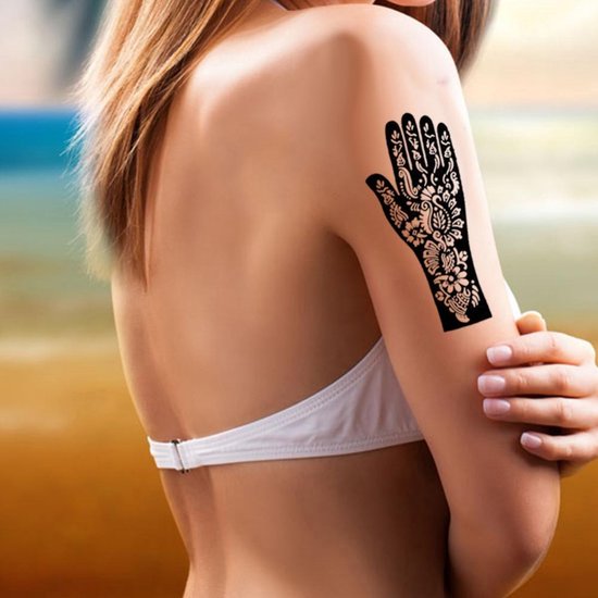 WiseGoods Luxe Set Henna Tattoo Sjablonen - Schilderen - Hobby Stencil - Sjabloon Tattoos Handen / Voeten - Verven - DIY - Zwart - WiseGoods