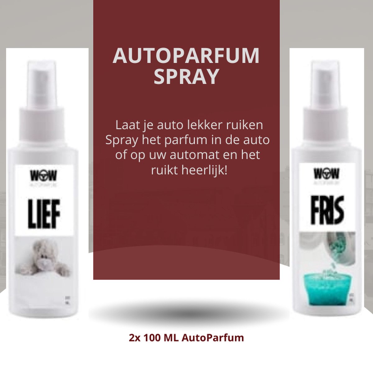 Autoparfum - autospray - 2 x 100 ml Lief + Fris - Geïnspireerd door Fluffy & Cudle en Lenor Unstopable