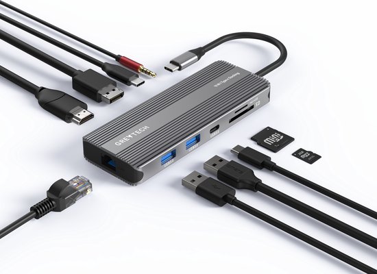 Station d'accueil USB 3.0 type C, HDMI, DisplayPort, Réseau Gigabit,  lecteur SD et Hub USB