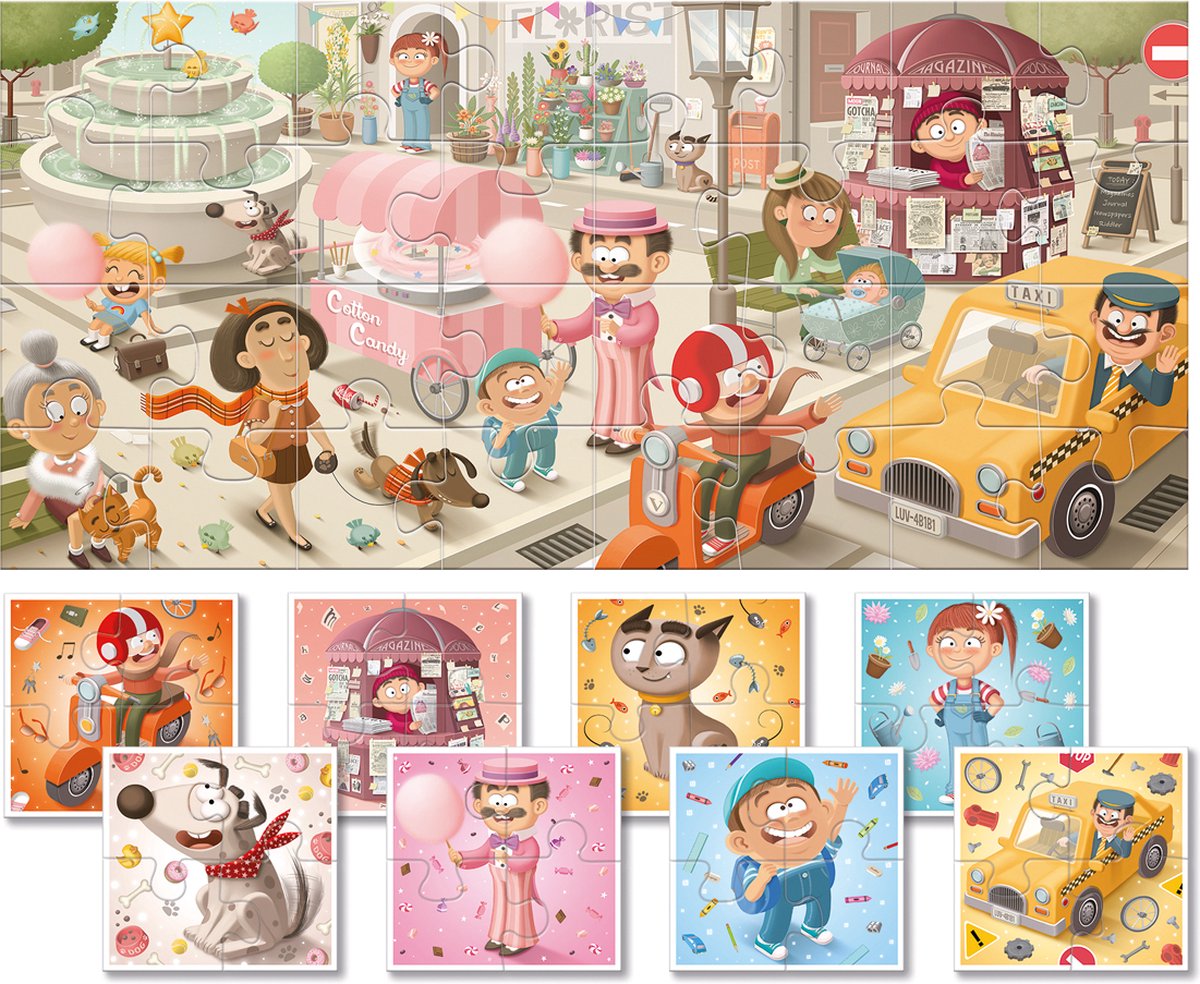 Ludattica DUDÙ Puzzels: 8 BABY PUZZELS - DE STAD - 18x18x10cm - 2