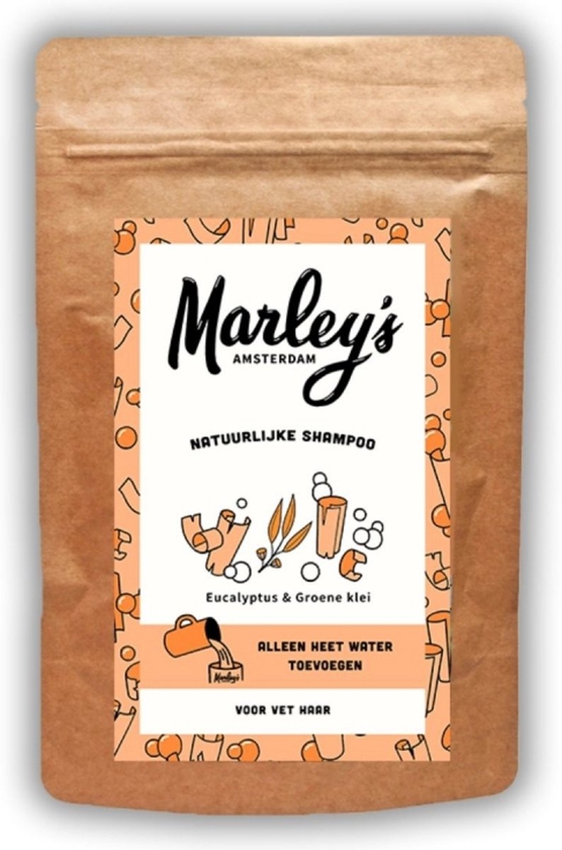 Marley's Amsterdam duurzame & natuurlijke shampoo - Vet Haar - Eucalyptus & Groene klei - 450ml - shampoovlokken
