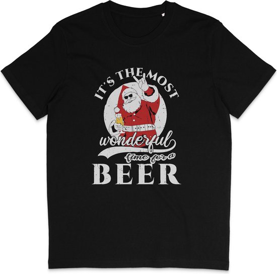 T Shirt Heren - Kerst BierTijd- Korte Mouw - Zwart - Maat XS