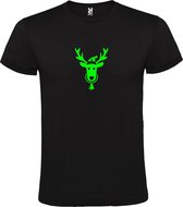 Zwart T-Shirt met “ Kerst Eland / Rendier “ Afbeelding Neon Groen Size XXXXL