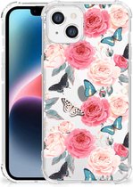 Telefoonhoesje  Apple iPhone 14 Plus Silicone Case met transparante rand Butterfly Roses
