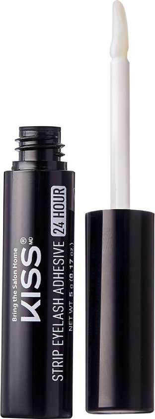 KISS Strip Eyelash Adhesive 24 Hour in zwarte fles met applicator.