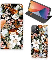 Smart Cover Geschikt voor iPhone 12 | Geschikt voor iPhone 12 Pro Dark Flowers