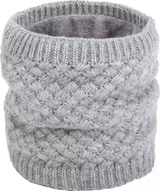 Knitted - gevoerde - Nekwarmer - Halswarmer - Colsjaal - Col - met voering - imitatiebont - windbescherming - gezichtbescherming - Kleur Grijs