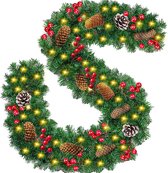 Kerstslinger met 50 warmwitte leds, 2,7 m, kunstzinnige adventskrans, kunstslinger, kerstdecoratie, verlichte kransen, voor Kerstmis, trappen, deur, tuin, open haard