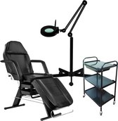MBS Behandelstoel volledige set - Professioneel - Manicure - Pedicure - Gezichtsbehandeling - zwart - Incl. Hoes - Loeplamp - tafel (58)