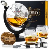 Whisiskey Whiskey Karaf - Wereldbol - Luxe Whisky Karaf Set - 0,9 L - Decanteer karaf - Whiskey Set - Incl. 4 RVS Whiskey Stones, 2 Whiskey Glazen & Extra Accessoires - Cadeau voor Man & Vrouw