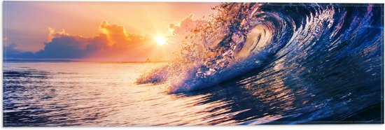 WallClassics - Drapeau - Golf dans la mer au coucher du soleil - Photo 60x20 cm sur drapeau polyester